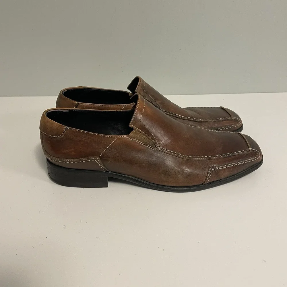 Gordon‎ Rush Shoes Mens 9.5 Square Toe Loafers Brown Leather Casual Slip On